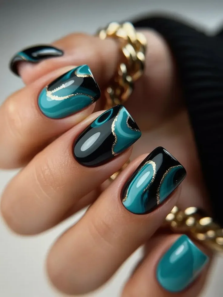 Nail Designs Turquoise and Black