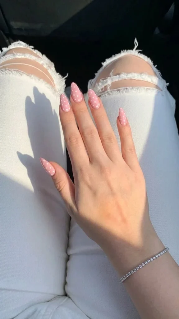Nude Nails with White Polka Dots