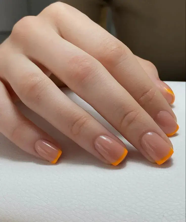 Orange French Tip Nails Coffin