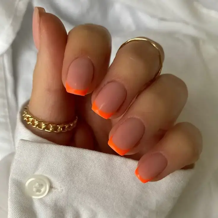 Orange French Tip Nails Short Square