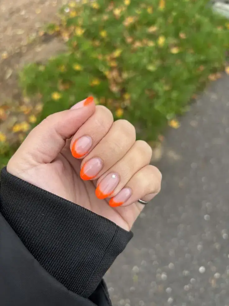 Orange French Tip Nails Short