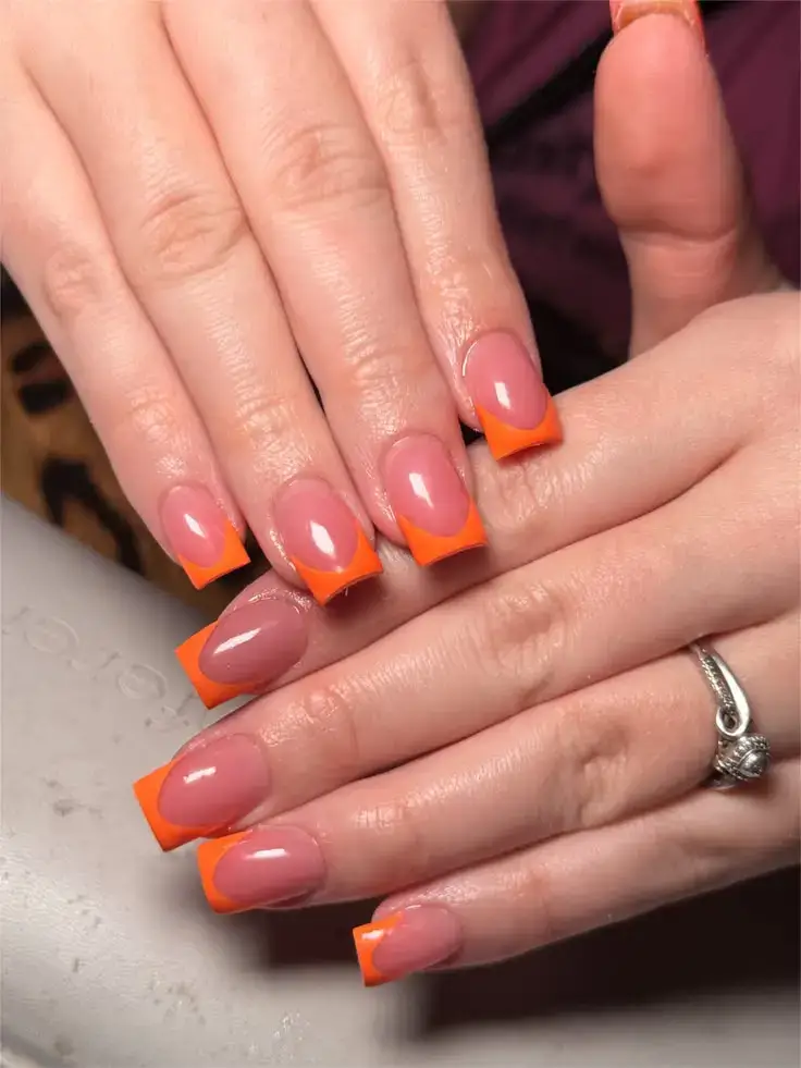 Orange French Tip Nails Square