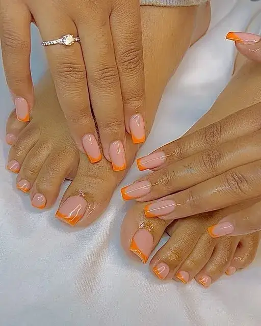 Orange French Tip Toes