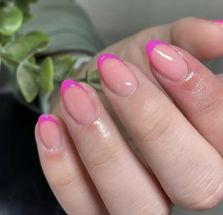 Pink French Tip Nails Almond Short