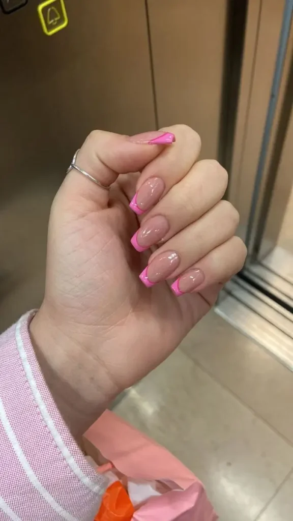 Pink French Tip Nails Coffin