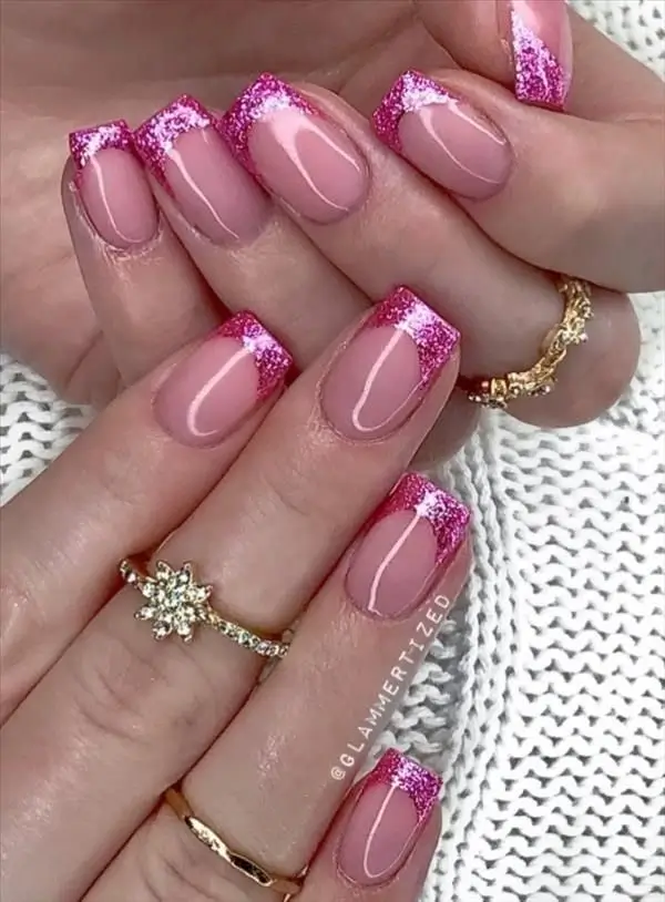 Pink French Tip Nails Short Square