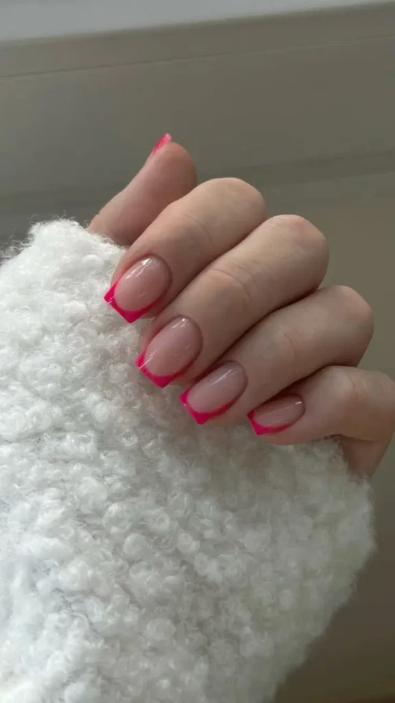 Pink French Tip Nails Square