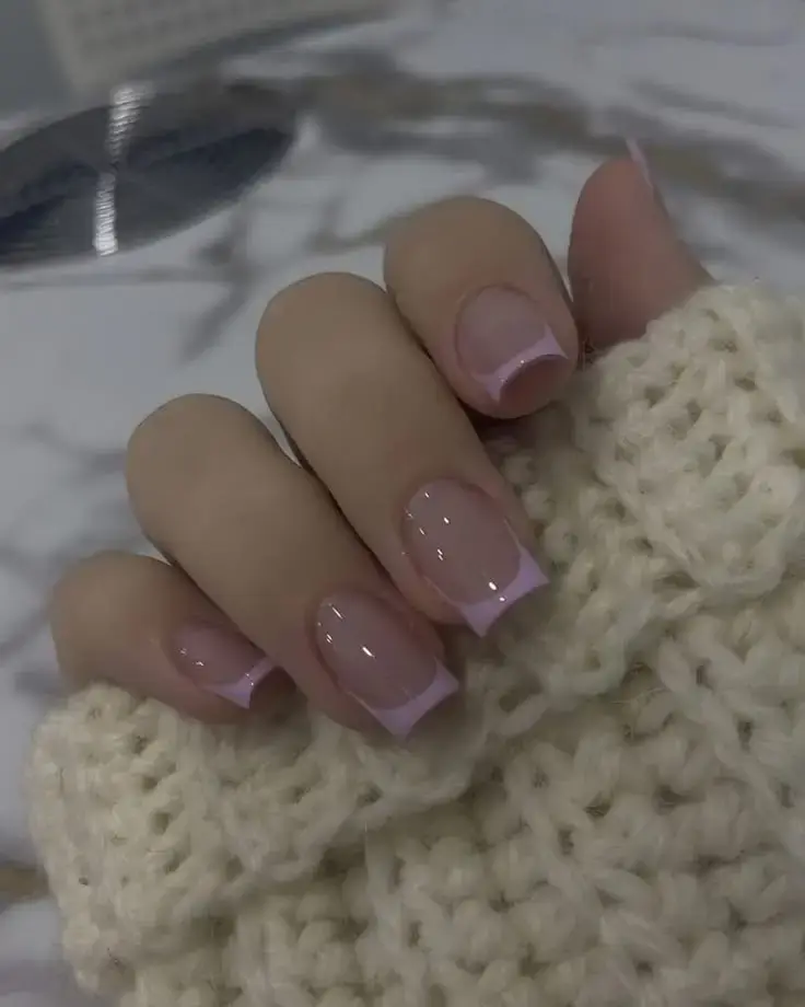 Purple French Tip Nails Short