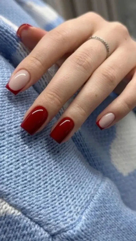 Red French Tip Nails Square Short
