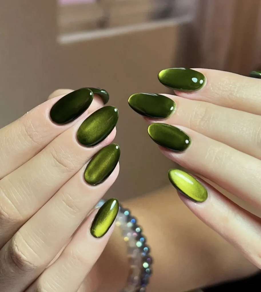Sage Green Nails Cat Eye