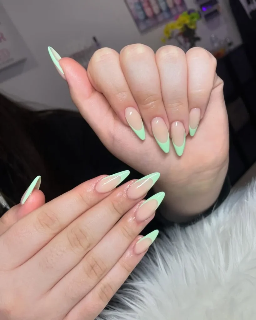 Sage Green Nails French Tip