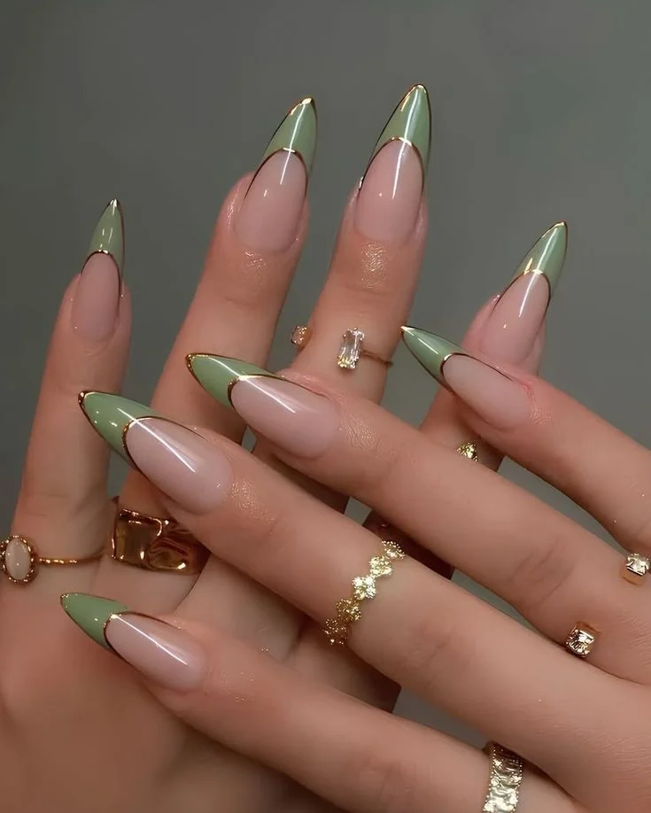 Sage Green Nails With Gold