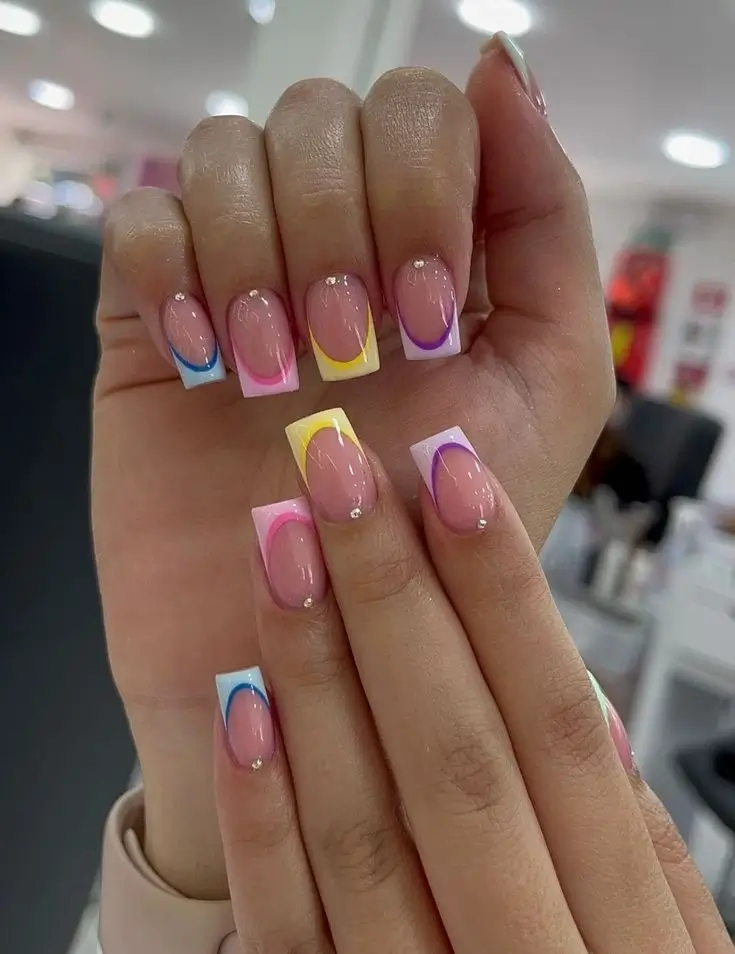 Short French Tip Nails With Design