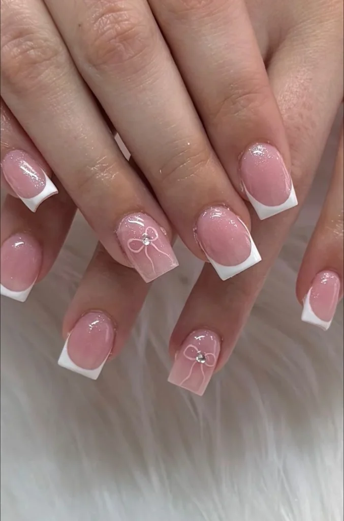 Short French Tip Nails with Design