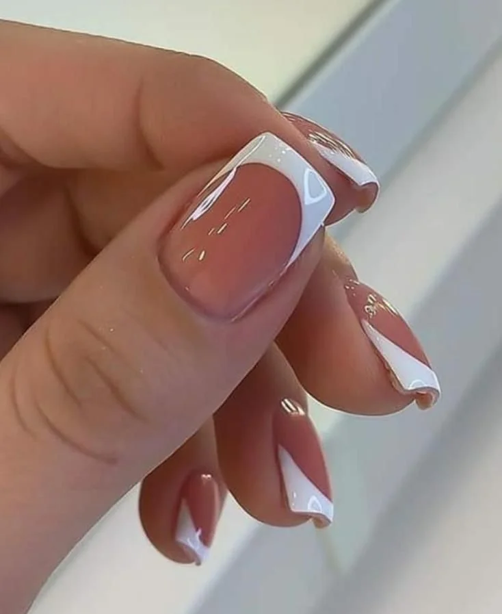 Short Square French Tip Nails with Design