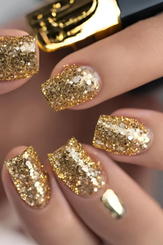 Soft Gold Glitter Nails