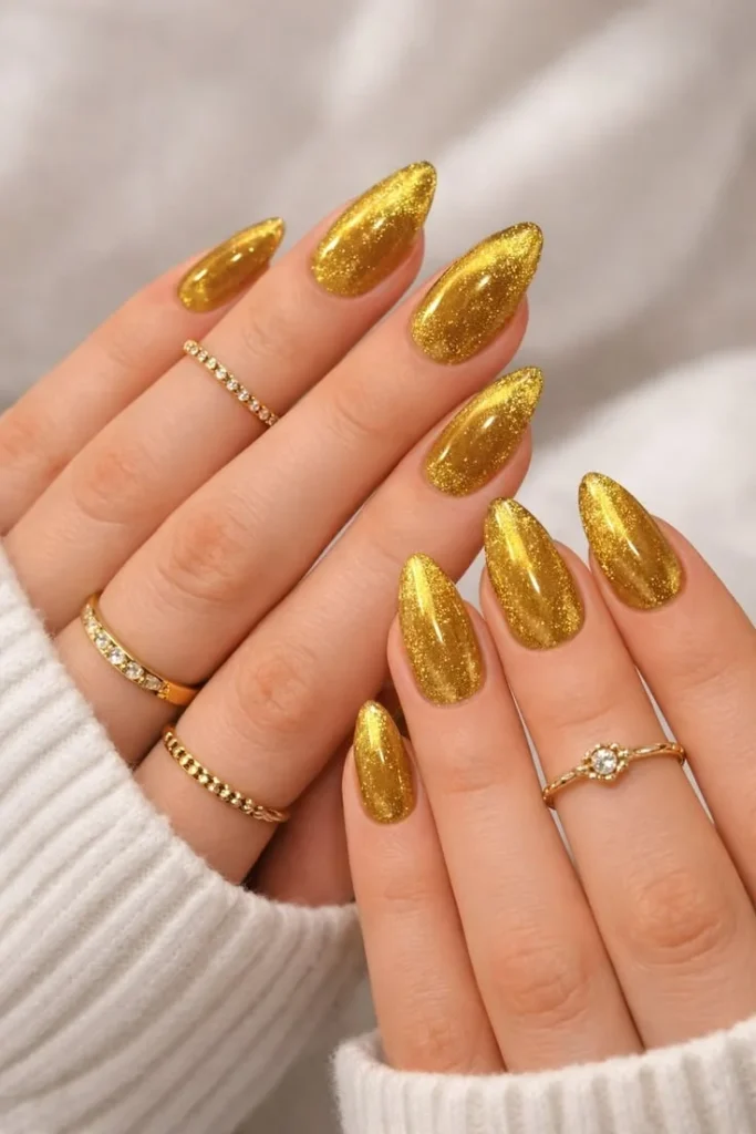 Soft Gold Shimmer Nails