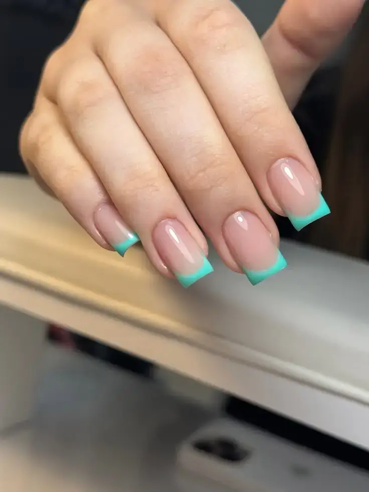 Teal French Tip Nails Square