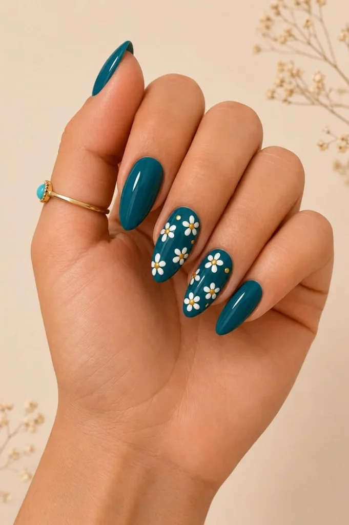 Turquoise Nail Designs with Flowers