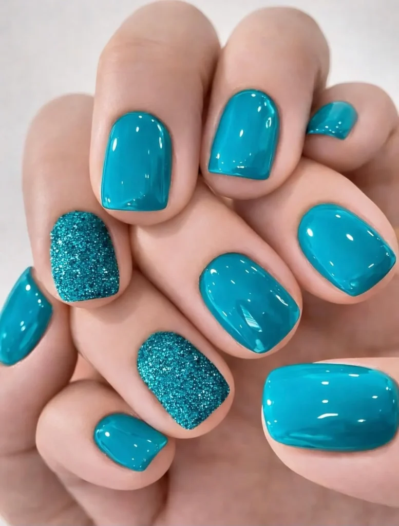 Turquoise Nails with Glitter