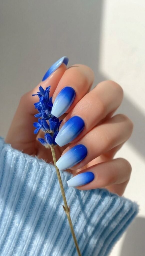 White to Blue Ombre Nails