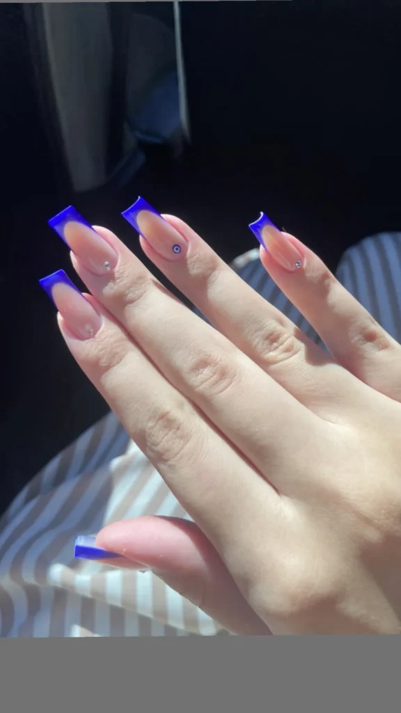 Blue Chrome Ombre French Tips