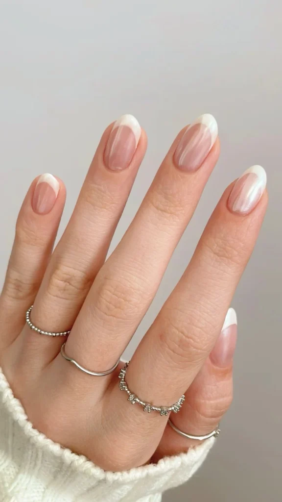 Ivory French Tip Nails Short
