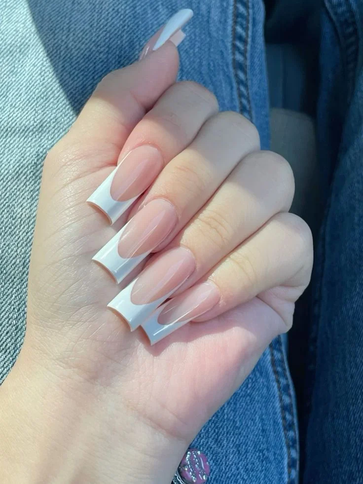 Ivory Long French Tip Nails