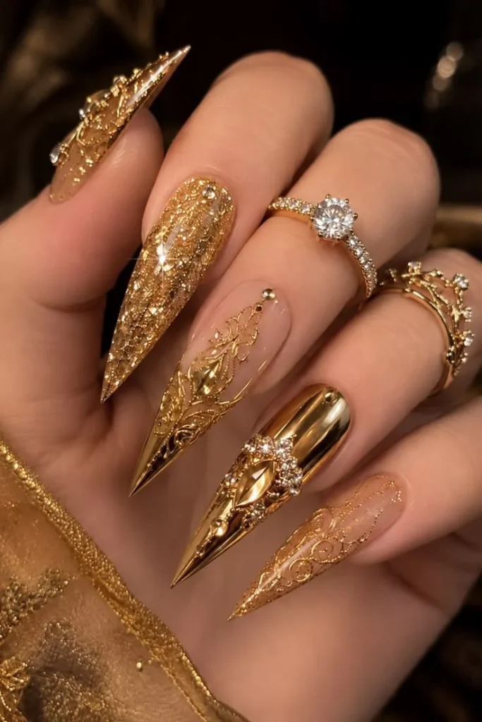 Elegant Gold Nail Designs Acrylic