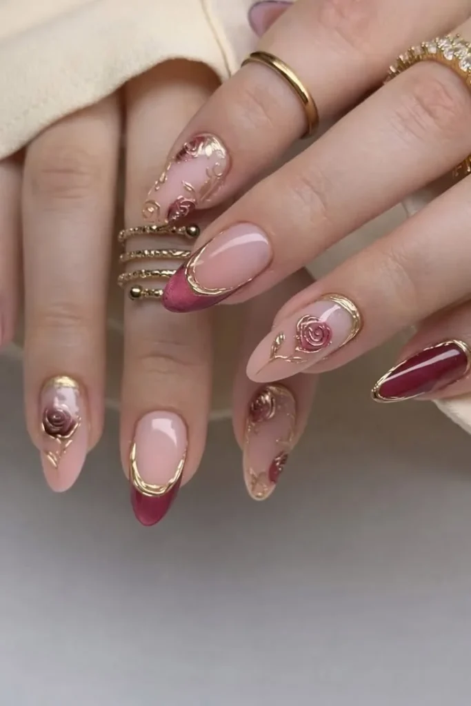 Rose Gold Chrome Nails French Tip