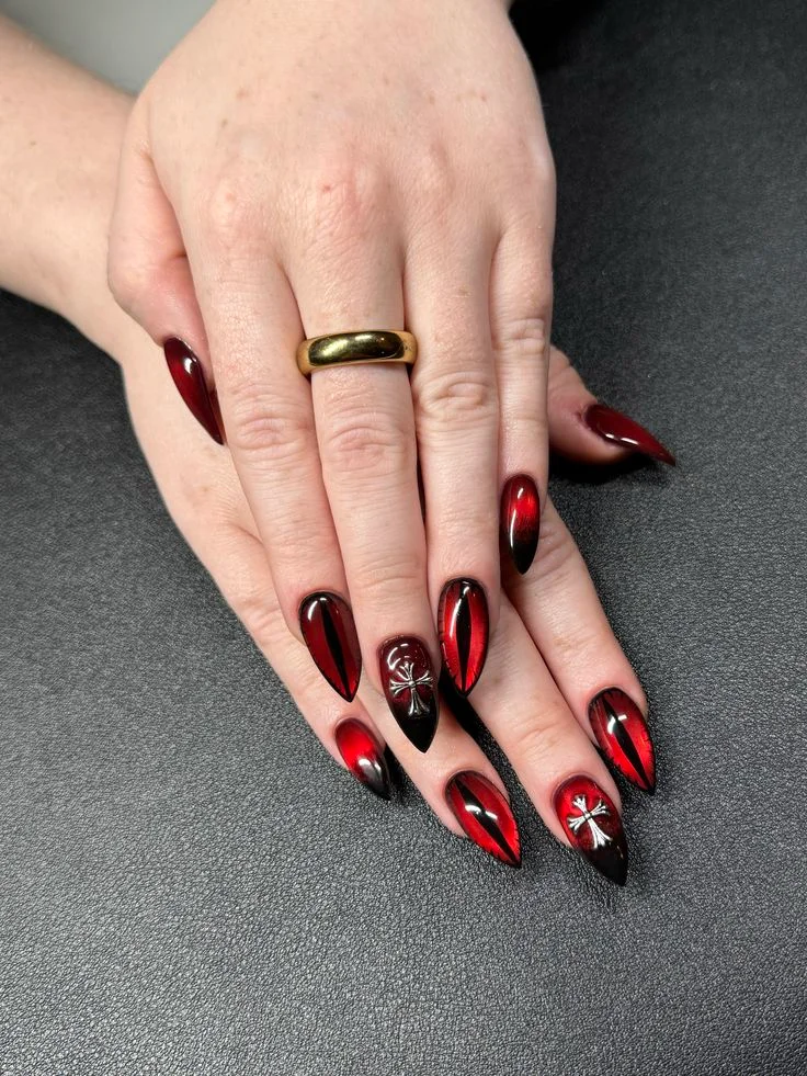 Stiletto Nail Designs Black and Red